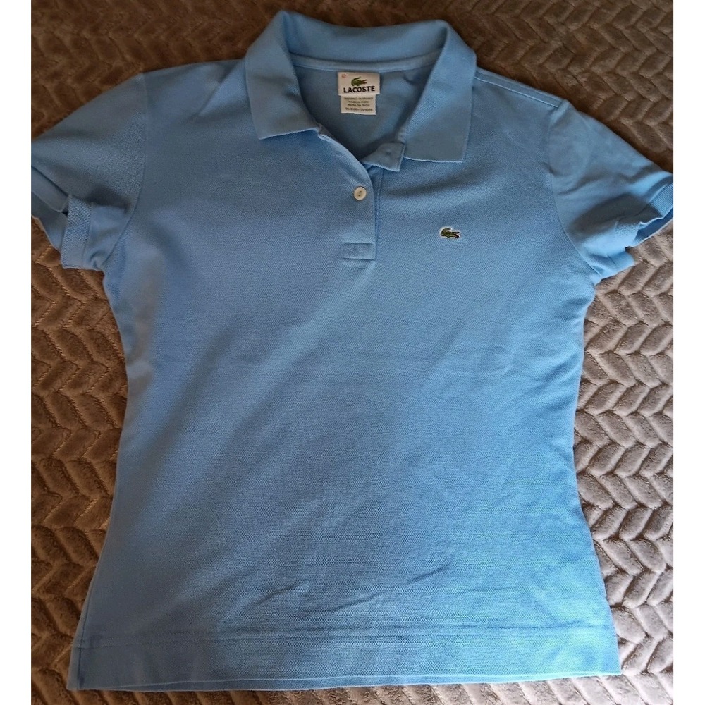 Lacoste Polo Collar Womens Short Sleeve Shirt Baby  Blue Size 42